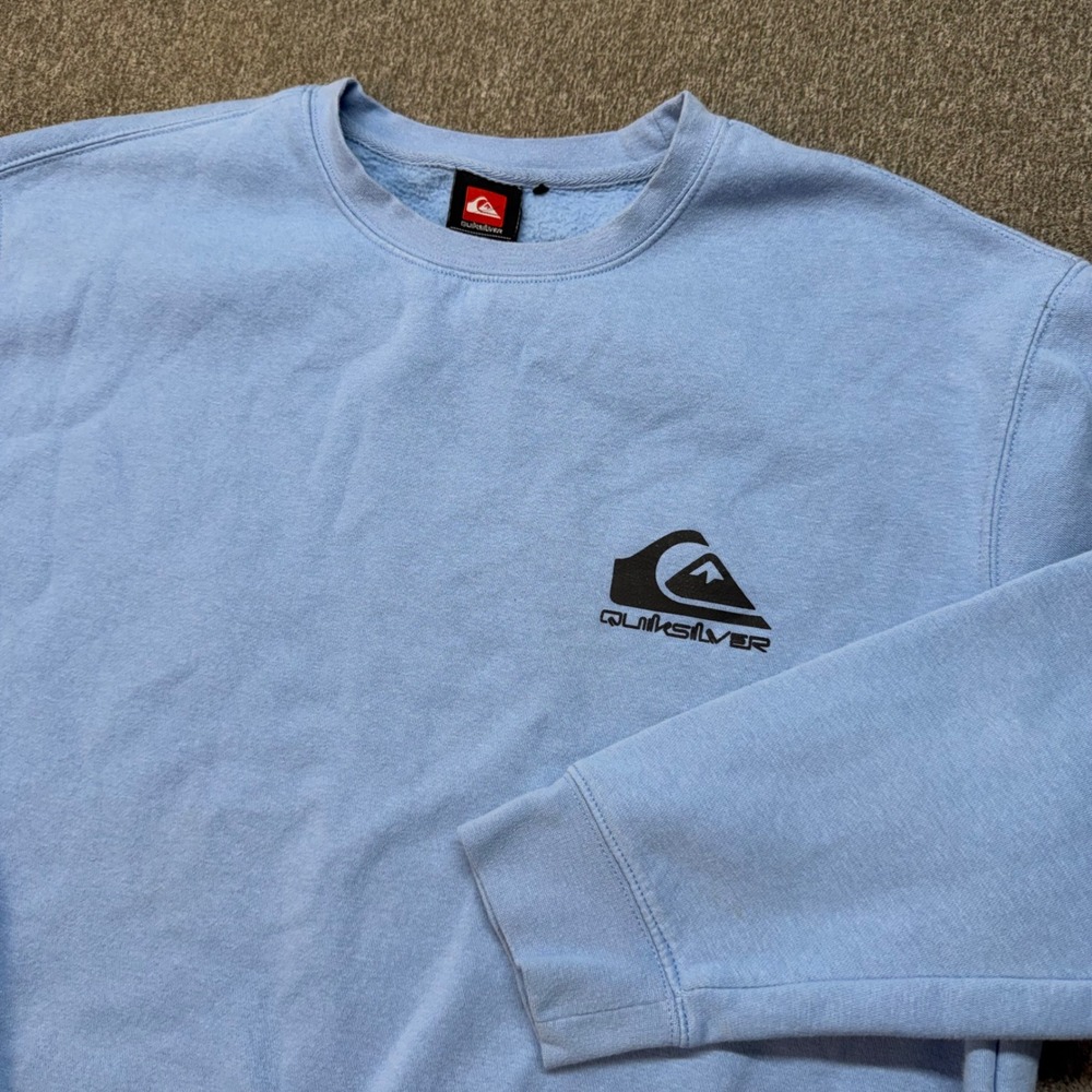 Quiksilver Mens Crewneck Sweatshirt XL Light Blue Logo Fleece Pullover RN 169009